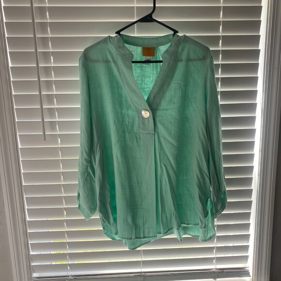 Soft Green Linen Blend Blouse PXL - Picture 2 of 13
